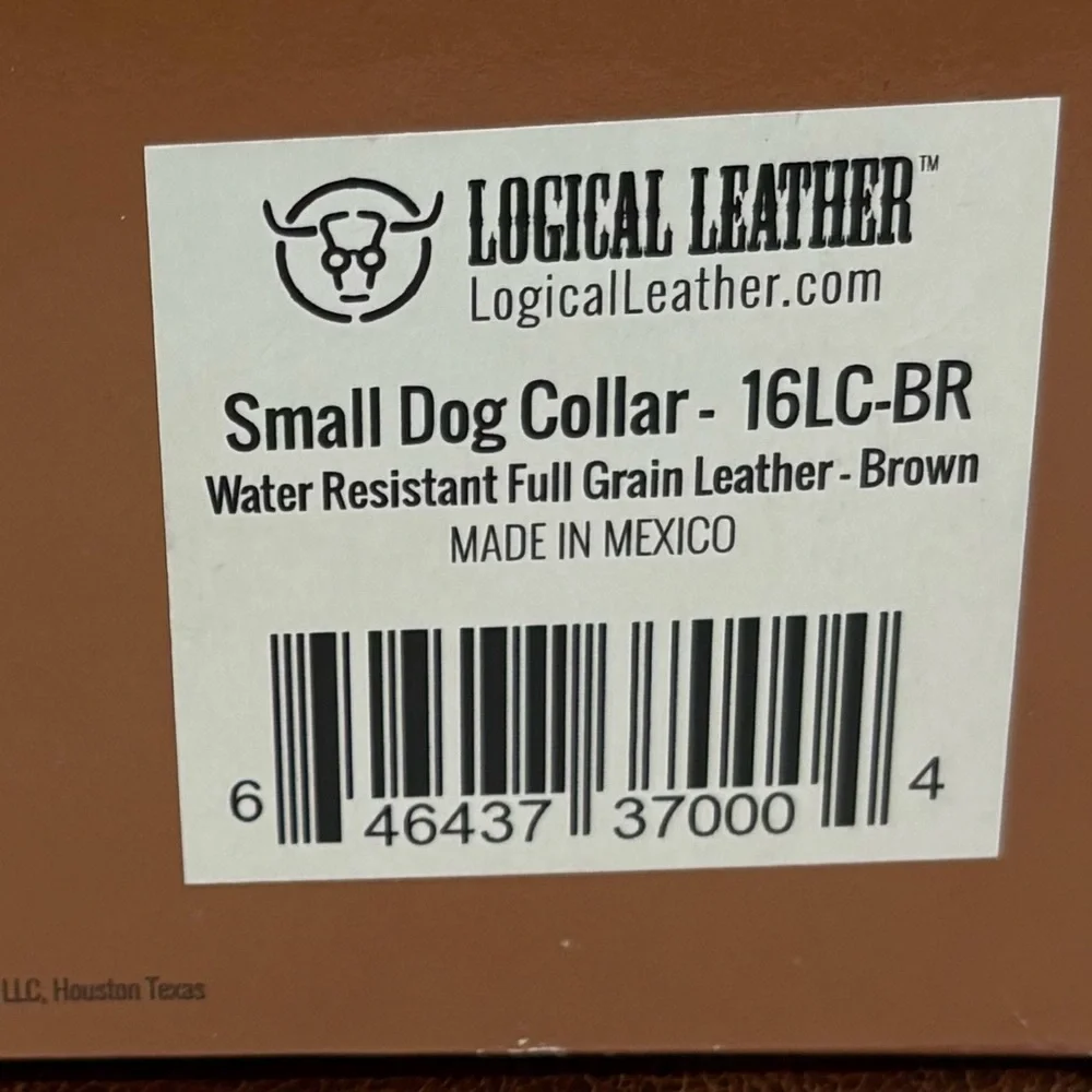 Logical‎ Leather Brown full grain Leather Dog Collar Water Resistant small